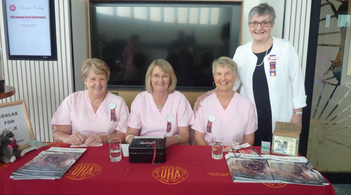 Volunteer strength: Robyn Grieve, Lynne Karnaghan and Gail Reynolds from Port Macquarie Base Hospital's Pink Ladies and UHA state president Linda Swales recognise the value of hospital volunteers.