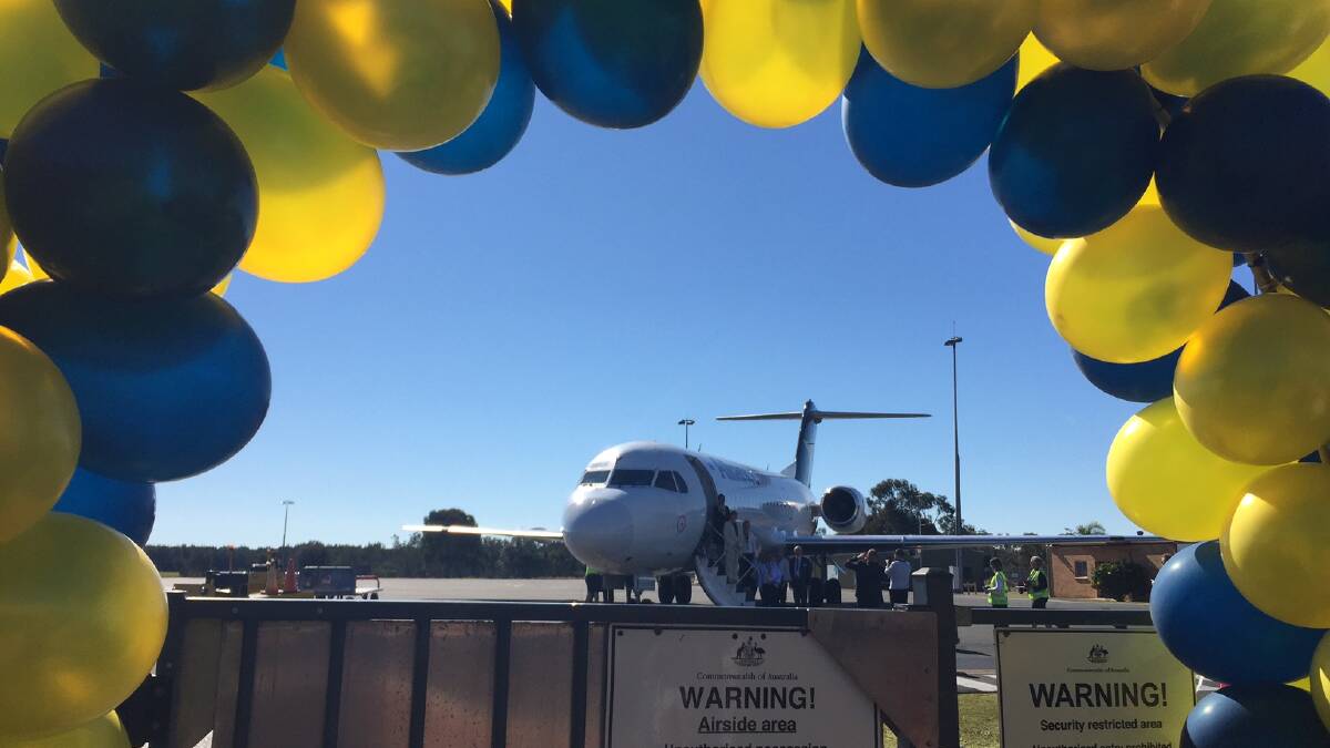 The first Alliance Airlines flight from Brisbane arrives at Port Macquarie Airport.