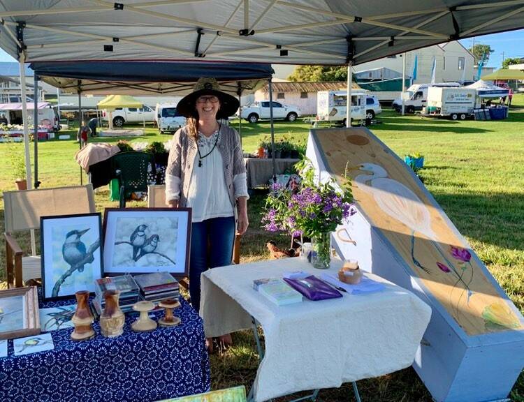 Market stall: Relle Hart raises awareness about Tender Funerals Mid North Coast.