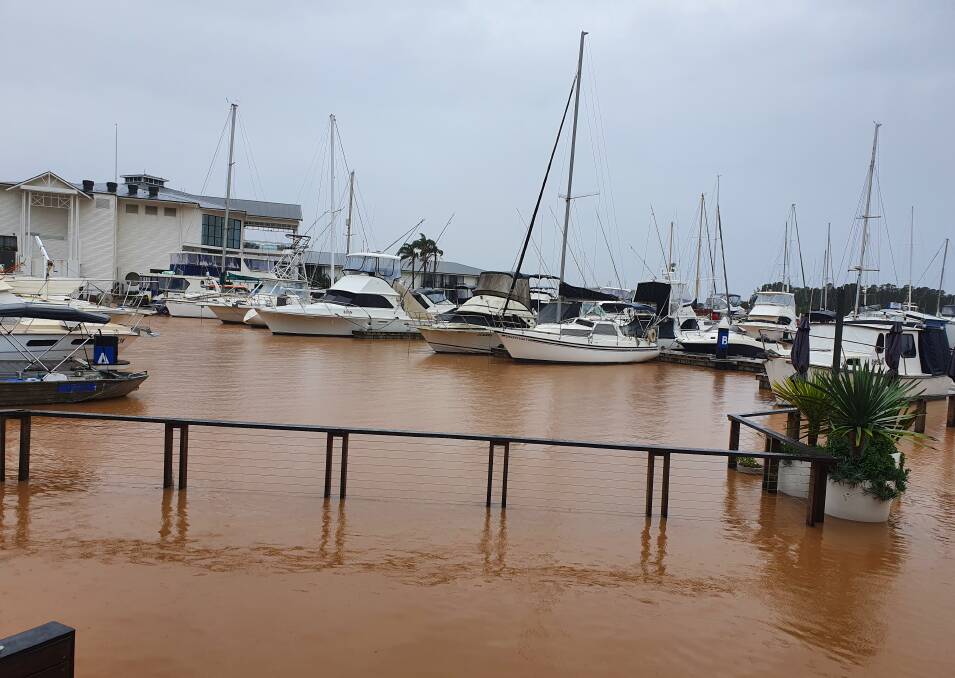 Floodwater at Port Macquarie Marina on Monday.