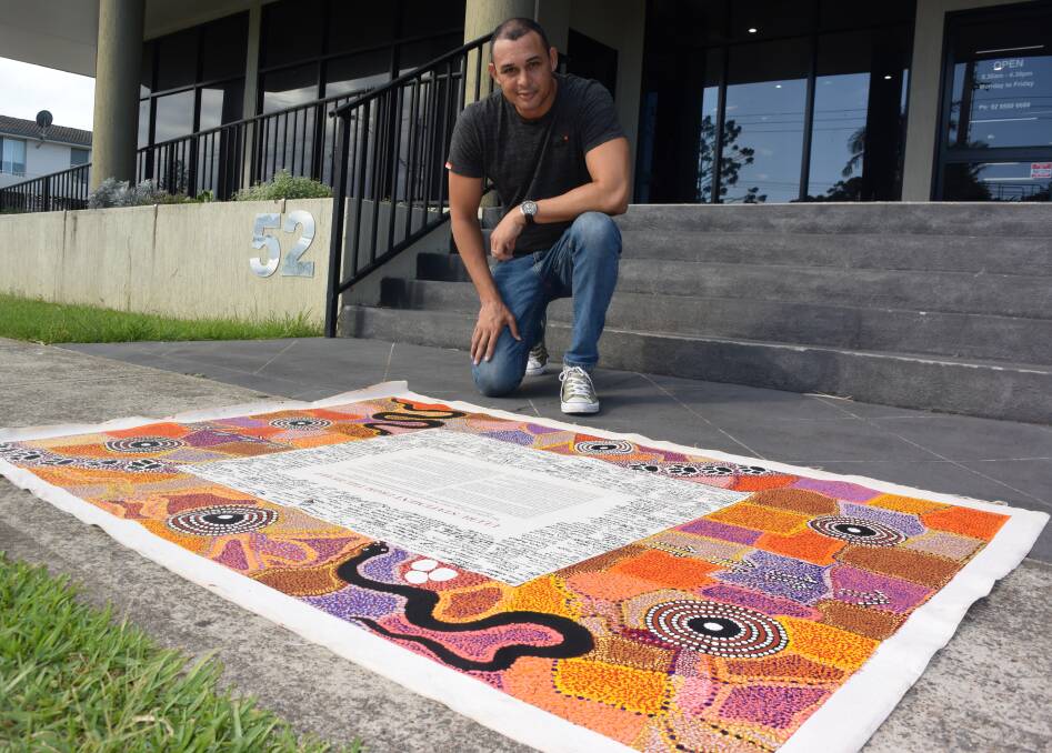 Push for reform: Thomas Mayor, a signatory of the Uluru Statement from the Heart, raises awareness in Port Macquarie.