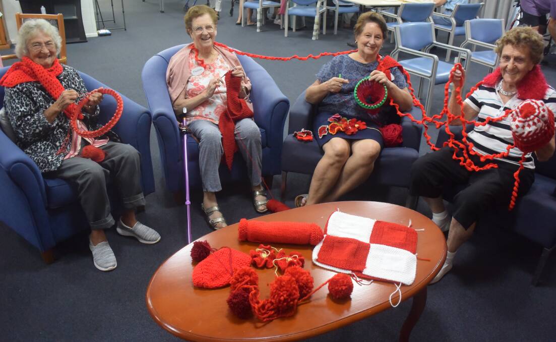 Creative fun: Omnicare Alliance Morton Street Centre clients Shirley Dunn, Pauline Monks, Susan Bayly and Mavis Stalder are busy knitting ahead of the Granny Graffiti project on the Town Green.