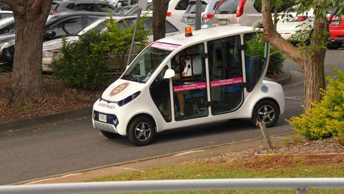 The Pink Mobile: The new patient/visitor transport vehicle is in action at Port Macquarie Base Hospital.