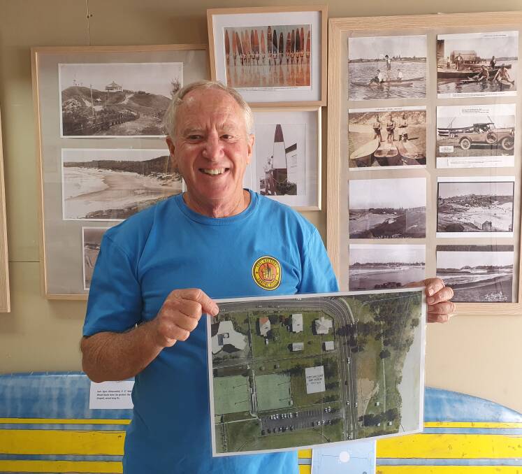 Planning process: Port Macquarie Surfing History Association president Alan Jeffrey displays an aerial view of the preferred location for the proposed surfing museum.