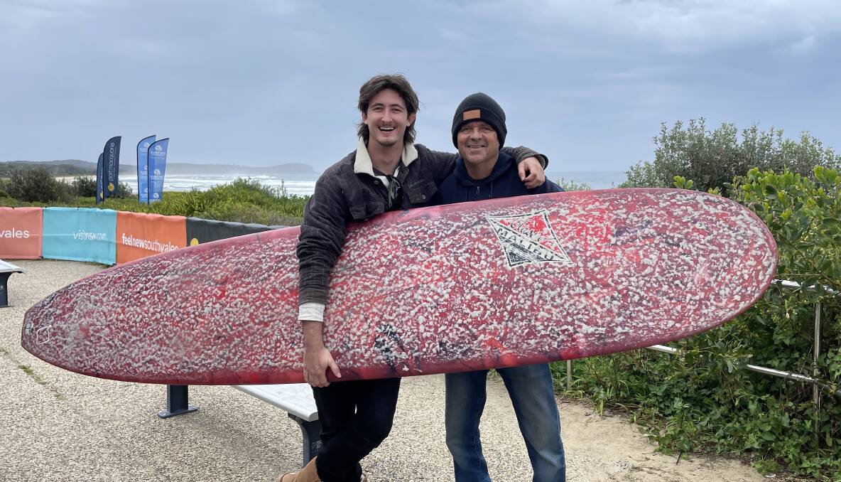 Australian Surf Championships competitor Riley Thomson and his dad Bruce Thomson plan to return to the area for a holiday. Picture by Lisa Tisdell