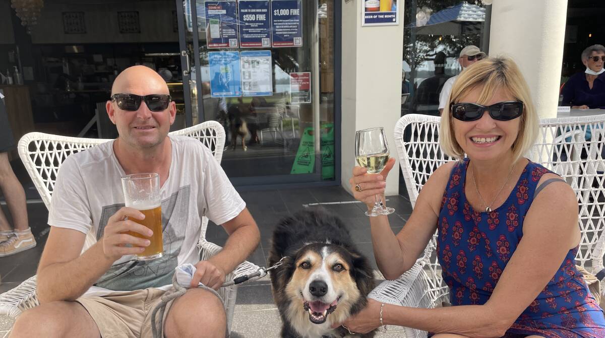 Valued customers: Port Macquarie residents Luke Prentice and Lisa Rae, and dog Louis, support Chop 'n Chill.