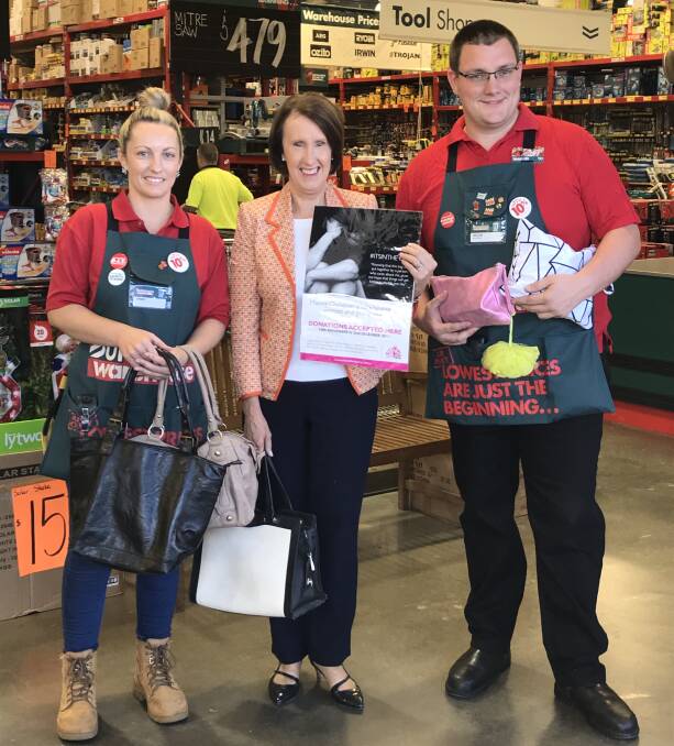 Christmas campaign: Bunnings Port Macquarie operations manager Amber McCalister, Port Macquarie MP Leslie Williams and Bunnings Port Macquarie store manager Jacob Andriessen encourage people to get behind the campaign.