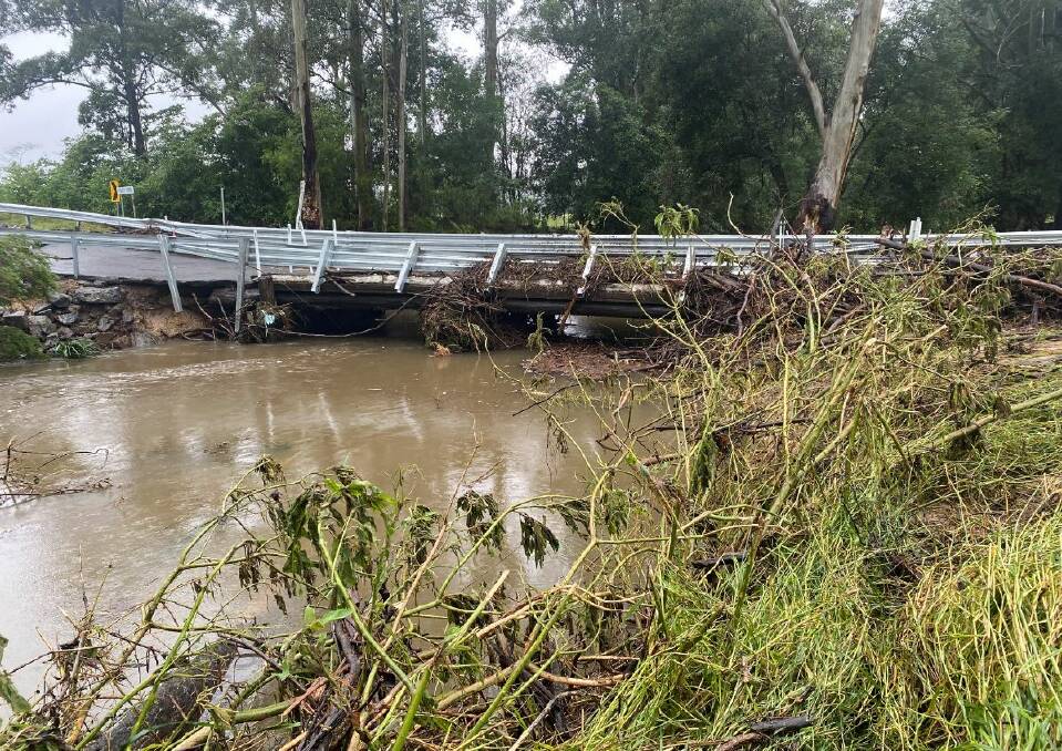 Flood impact: Floodwater damaged Stoney Creek Bridge beyond repair. Photo: Port Macquarie-Hastings Council