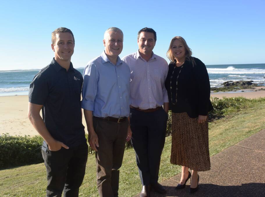 Tidal pool support: Port Macquarie Tidal Pool Committee member Josh Rummery, Acting Prime Minister Michael McCormack, Cowper MP-elect Pat Conaghan and mayor Peta Pinson support the tidal pool project.
