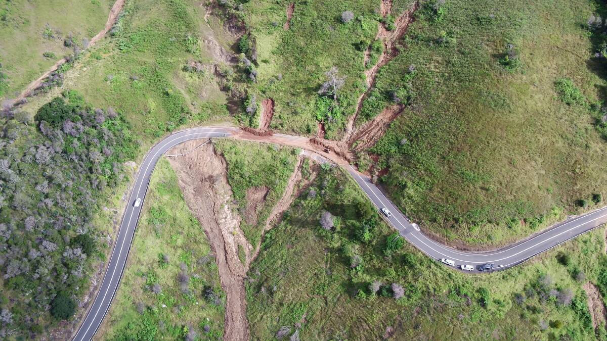 Scarred landscape: Heavy rain caused many landslips on the Oxley Highway. Photo: Transport for NSW