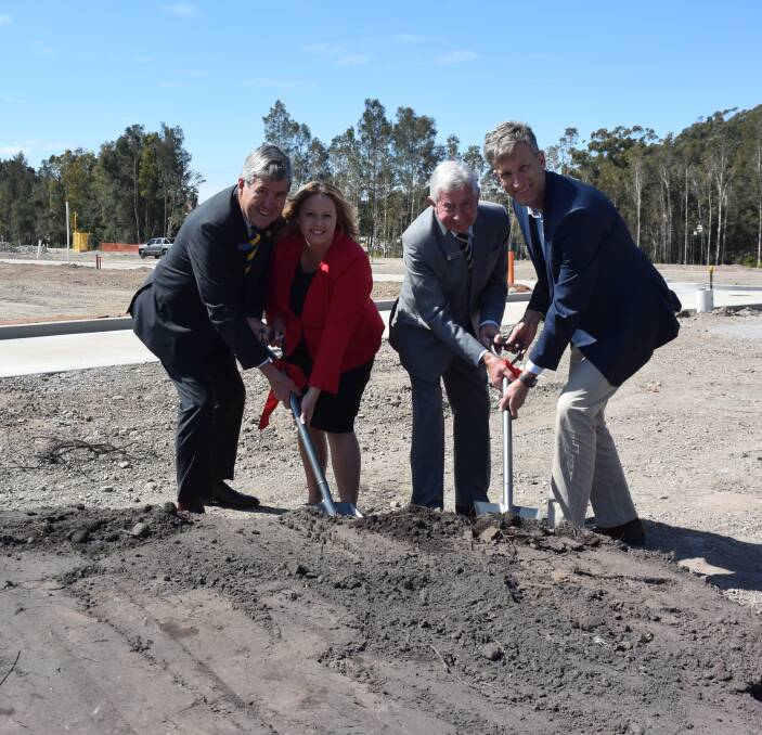 Symbolic ceremony: Port Macquarie RSL Sub-branch president Greg Laird, mayor Peta Pinson, Port Macquarie RSL Sub-branch treasurer/trustee Colin Clark and RSL LifeCare executive general manager - retirement living Tim Bannigan at the turning of the soil ceremony.