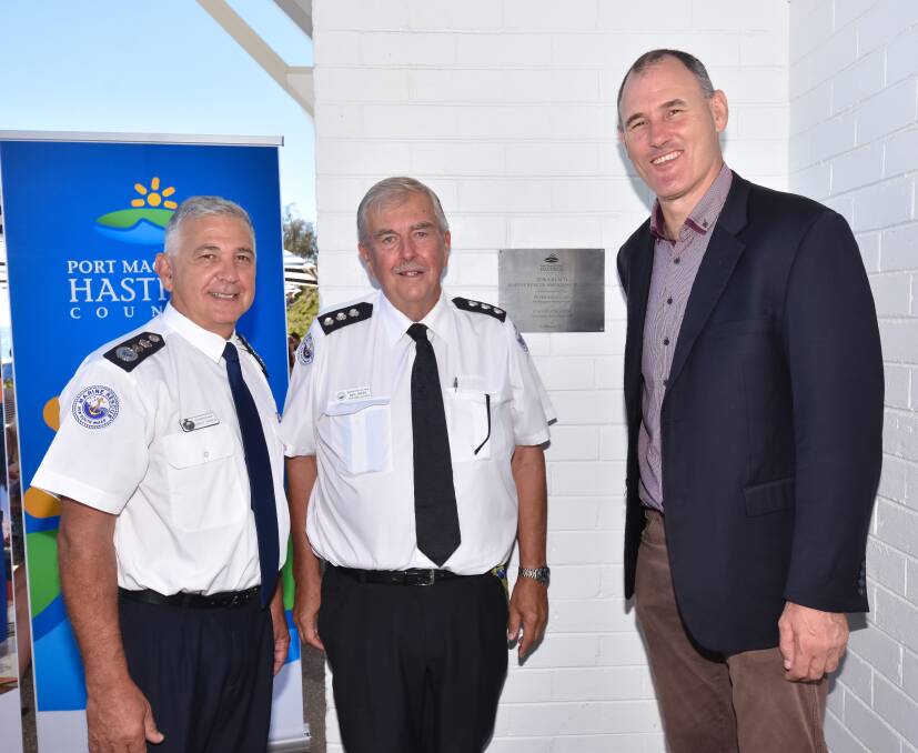 First class facility: Marine Rescue NSW Commissioner Stacey Tannos, Marine Rescue Port Macquarie unit commander Neil Yates and Port Macquarie-Hastings mayor Peter Besseling at the building's official opening.