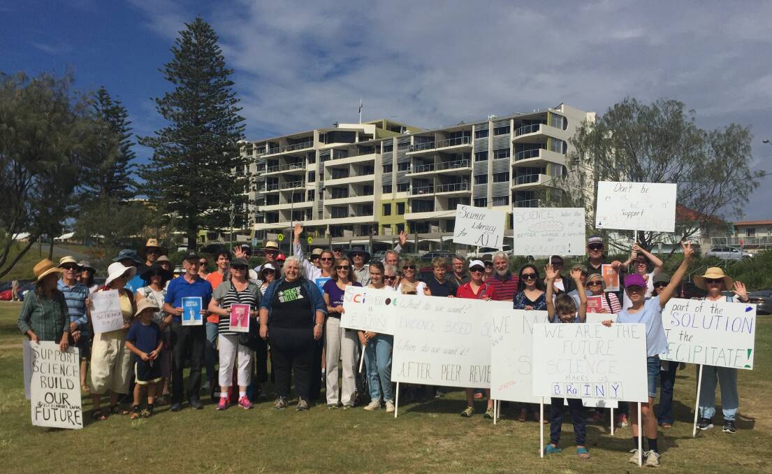 Support science: Supporters gather to take part in the March for Science in Port Macquarie on April 22.