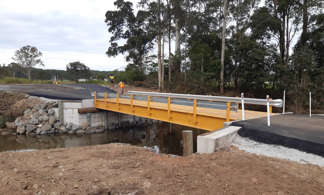 Bridge solution: A temporary bridge reinstates access along Pembrooke Road after the flood. Photo: Port Macquarie-Hastings Council