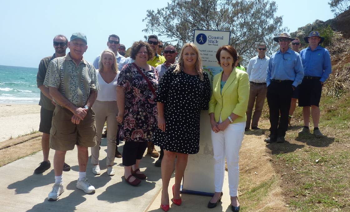 Coastal asset: Mayor Peta Pinson and Port Macquarie MP Leslie Williams officially open the upgraded section of the Coastal Walk at Town Beach as the crowd looks on.