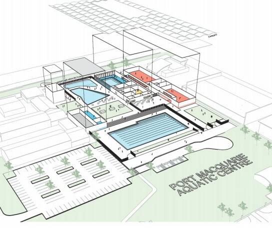 A perspective view of the Port Macquarie aquatic facility preferred option. Image: Port Macquarie-Hastings Council