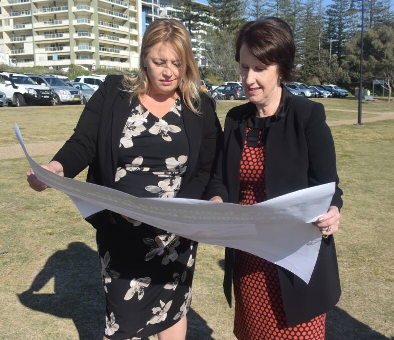 Coastal Walk improvements: Mayor Peta Pinson and Port Macquarie MP Leslie Williams look at the upgrade plans.