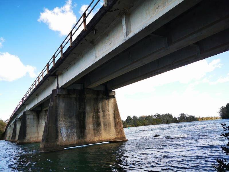 Safety measure: Rawdon Island bridge is temporarily closed to traffic after underwater inspections identified severe damage in the pile foundations. Photo: Port Macquarie-Hastings Council