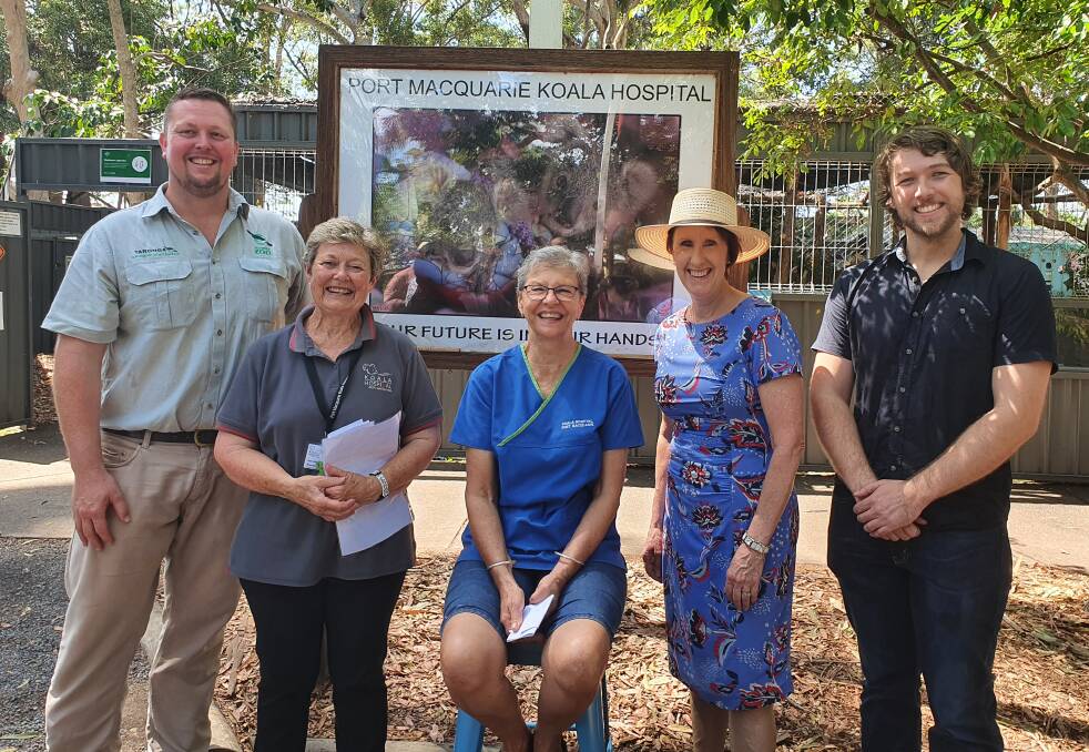 Milestone moment: Nick Boyle, Sue Ashton, Cheyne Flanagan, Leslie Williams and Dr Matt Lott mark the launch of the wild koala breeding program.