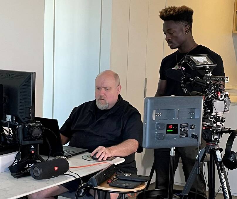 Creative process: Bruce Bentley works with filmmaker AB Sow on elements of his online course.