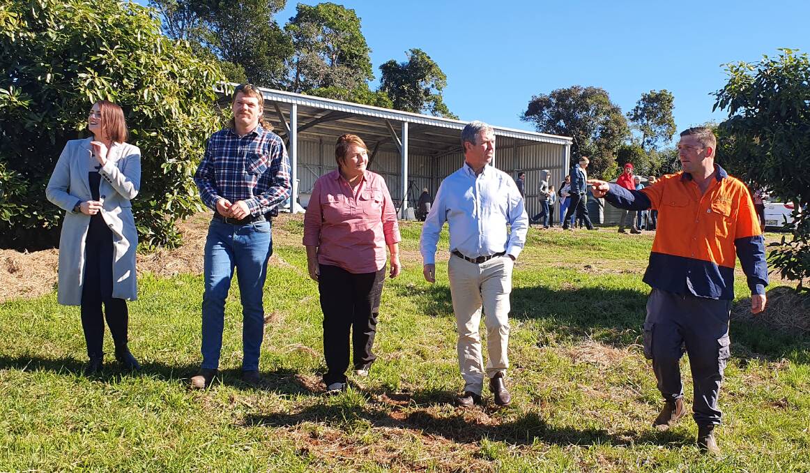 Jessica Loader, Joey Hanly, Sandra Fishwick, Dr David Gillespie and Carl Hanly inspect a section of the property.