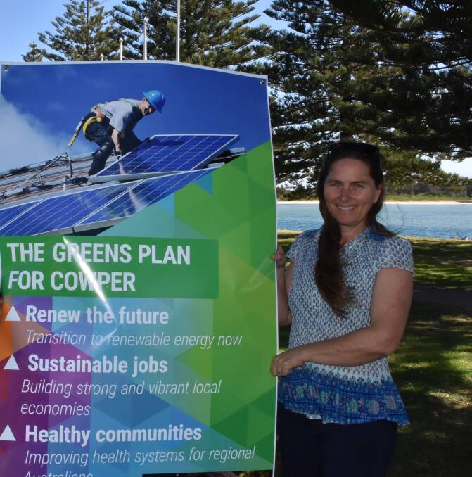 The then Greens candidate for Cowper Dr Sally Townley at her Port Macquarie campaign launch in 2018. Dr Townley has withdrawn from the Cowper election campaign to concentrate on a bid for the seat of Coffs Harbour as an independent.