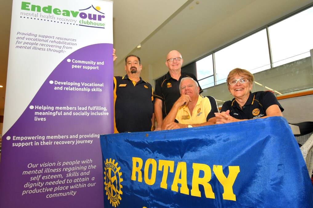 Helping out: Endeavour Mental Health Recovery Clubhouse director Rob Moorehead (second from left), Rotary Club of Port Macquarie West president Tony Lanzafame, secretary Trevor Gilson and international service director Joan Gilson support the fundraising effort.