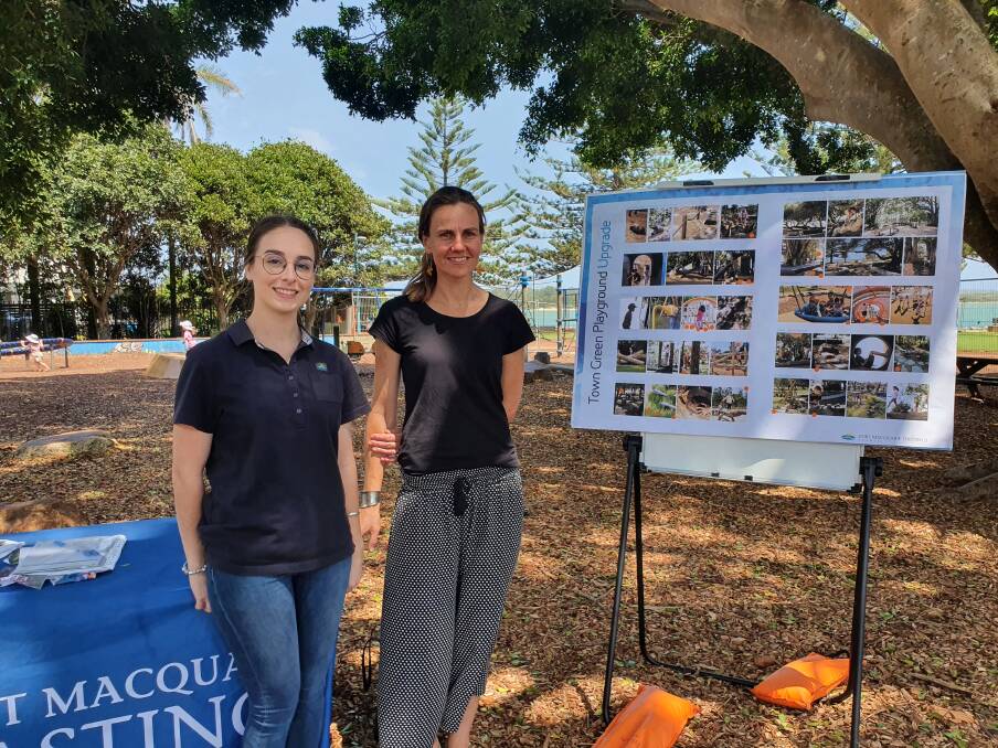 Playground process: Port Macquarie-Hastings Council engagement officer Olivia Lawler and landscape architect Kate Whatman collect community feedback in the lead-up to the Town Green playground upgrade.
