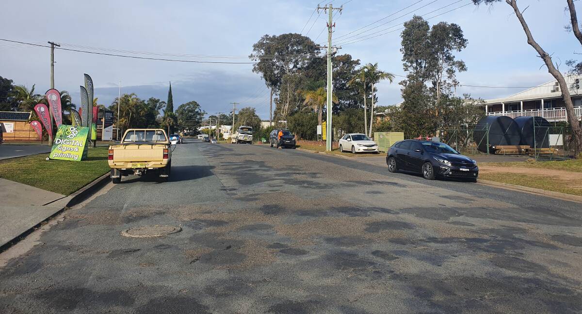 Plenty of patches: Belah Road in the Port Macquarie industrial area will be resurfaced.