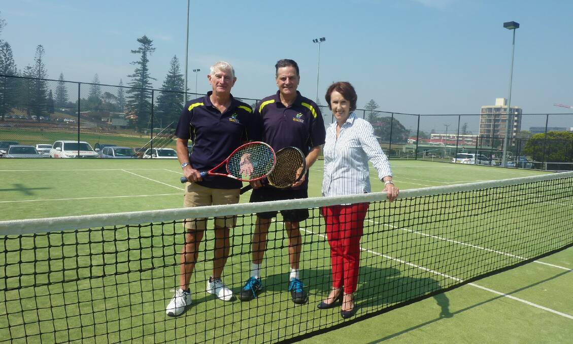 Sporting project: Port Macquarie Tennis Club president Lyndon Bartholomew, secretary Peter Coe and Port Macquarie MP Leslie Williams are pleased with the funding boost.