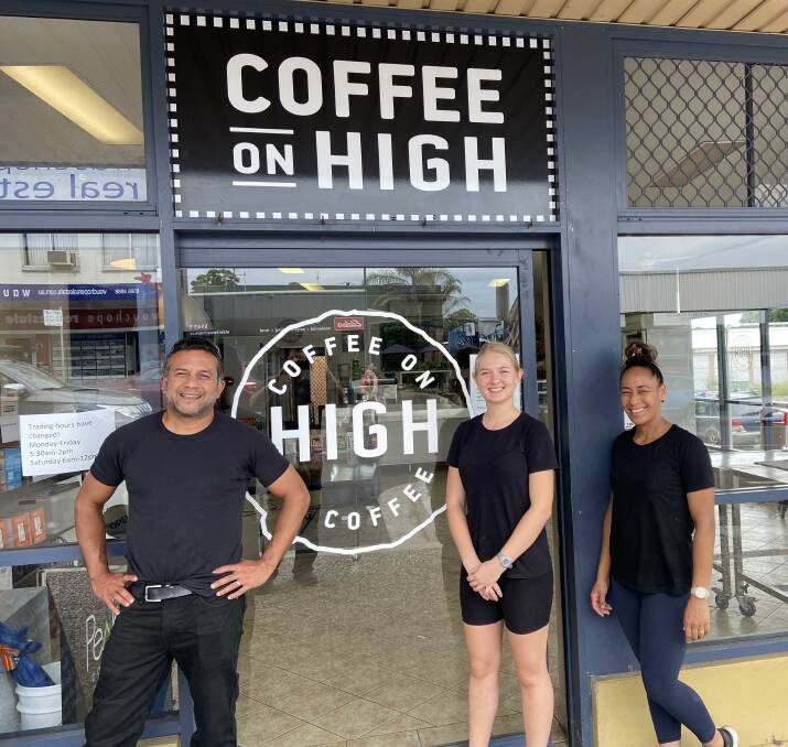 Coffee on High owner Jarad Mea and staff members Emmia Brittle and Lauren Styles are pleased with the government's wage subsidy announcement.