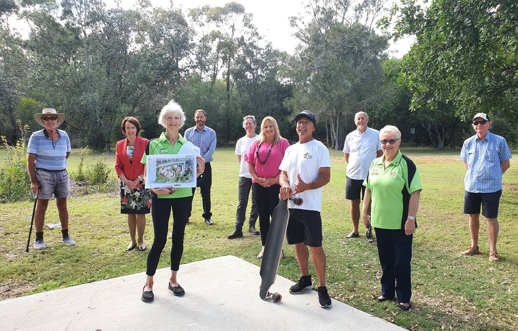 Great project: Gary Downes, Leslie Williams, Jan Cook, Liam Bulley, Monica Robinson, Peta Pinson, Mick Fullbrook, Vern Warner, Sandy Hayes and Malcolm McDonald welcome the start of construction on the Lake Cathie skate park.