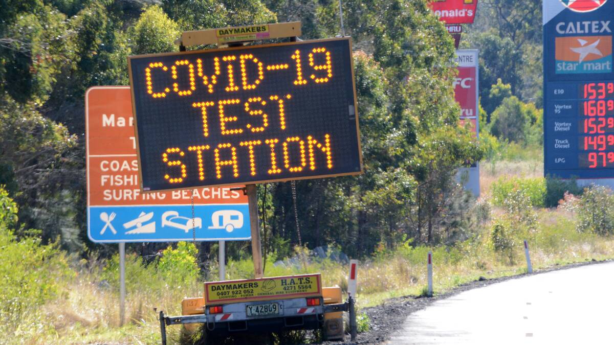 The sign on the Pacific Highway for the Taree South Service Centre freight workers only testing station. Photo Scott Calvin