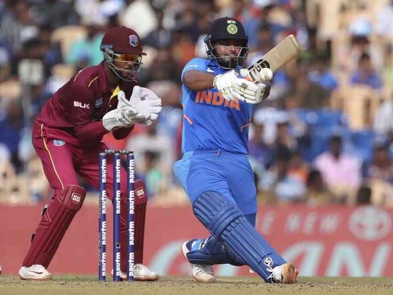 India's Rishabh Pant has helped lift India to 8-287 in their ODI with the West Indies.