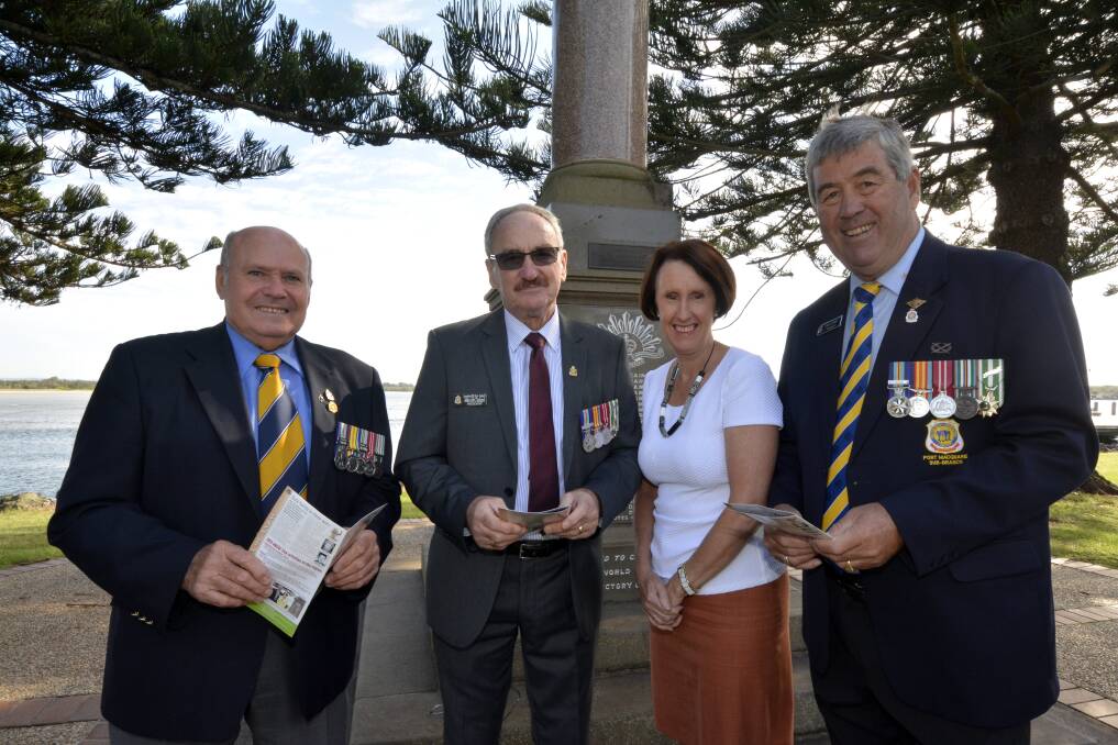 A time to reflect: Kendall RSL Sub-branch president Lance Gainey, Laurieton RSL Sub-branch president Mike McClelland, Port Macquarie MP Leslie Williams and Port Macquarie RSL Sub-branch president Greg Laird look forward to the brochure distribution.