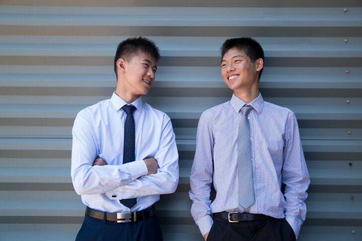 North Sydney Boys High School students, Kevin Si Yu Fang, left, and Kevin Tinwing Zou, right, who came top in a subject in their HSC, at the First in Course Awards in Sydney. 13th December 2017 Photo: Janie Barrett