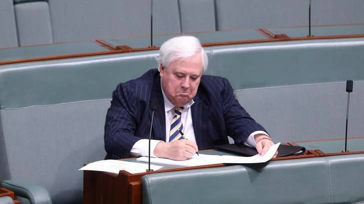 Clive Palmer reacts as David Coleman Liberal member for Banks rebukes him for his comments about China in the House of Reps on Tuesday. Photo: Andrew Meares