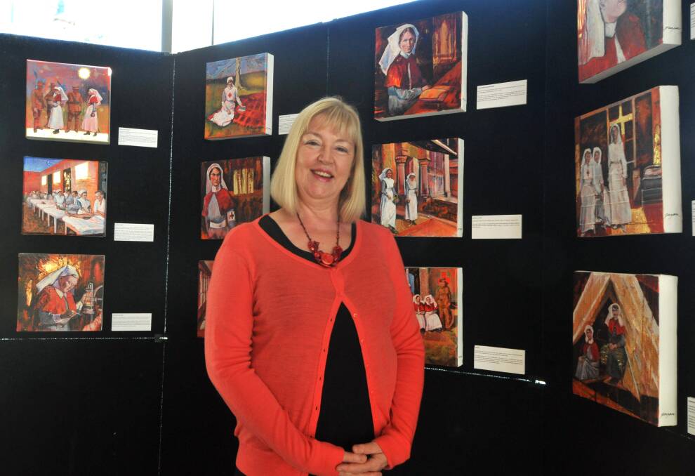 Unsung heroes: Artist Moira Pagan has added her collection of paintings honouring First World War nurses to the foyer of the Glasshouse to coincide with the play Girls in Grey performance on Friday.