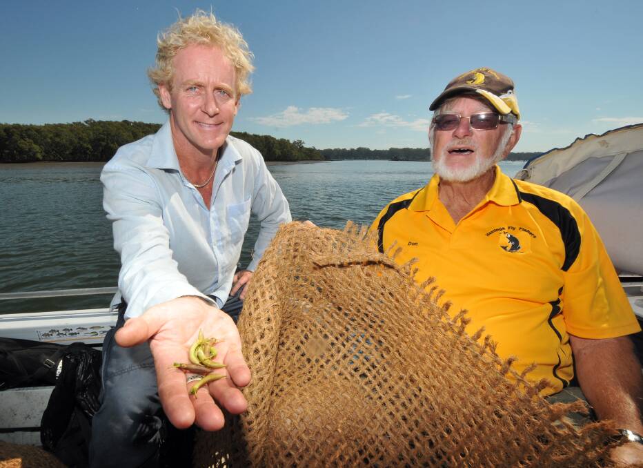 Seeds matter most: Adam Gosling and Don Dixon show the river mangrove seeds and coir mesh mats that are being trialled in a world-first citizen mangrove restoration project in the Hastings River.