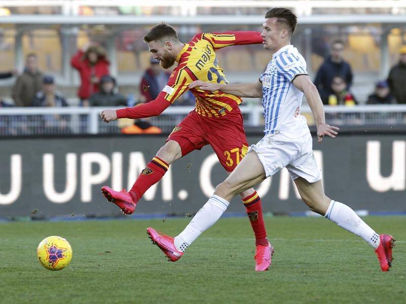 Lecce's Zan Majer (L) scored the winner in their 2-1 victory over SPAL in the Italian Serie A.