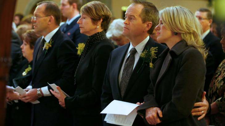 Prime Minister Tony Abbott and Opposition Leader Bill Shorten and their wives attending the service.  Photo: Eddie Jim