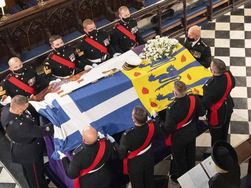 Pallbearers carried the coffin of the Duke of Edinburgh during his funeral at St George's Chapel.