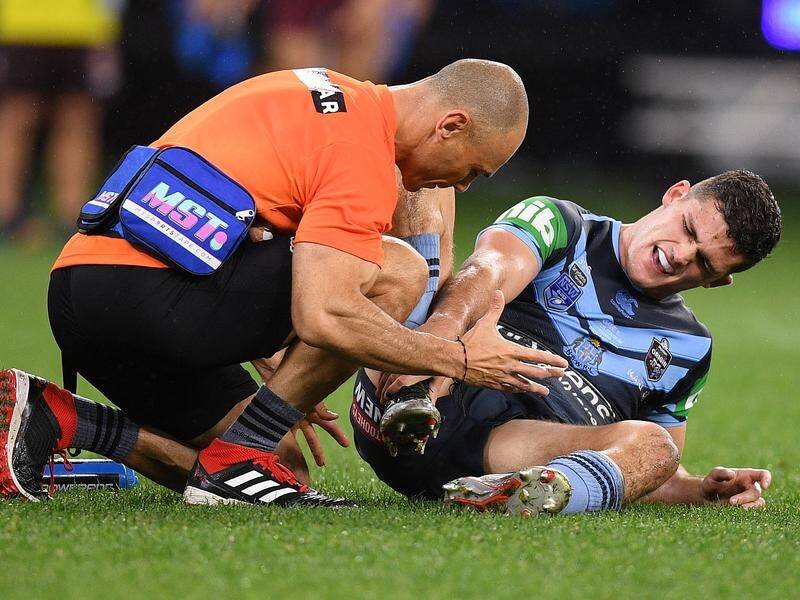 Injury has forced Nathan Cleary to miss the second half of NSW's 38-6 Origin II win over Queensland.