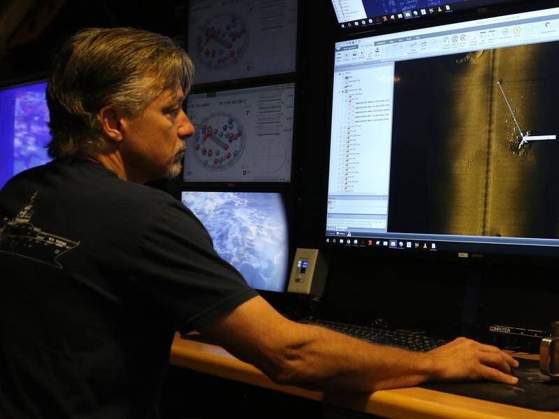 Rob Kraft reviews sonar scans of a sunken Japanese warship from the World War II Battle of Midway.