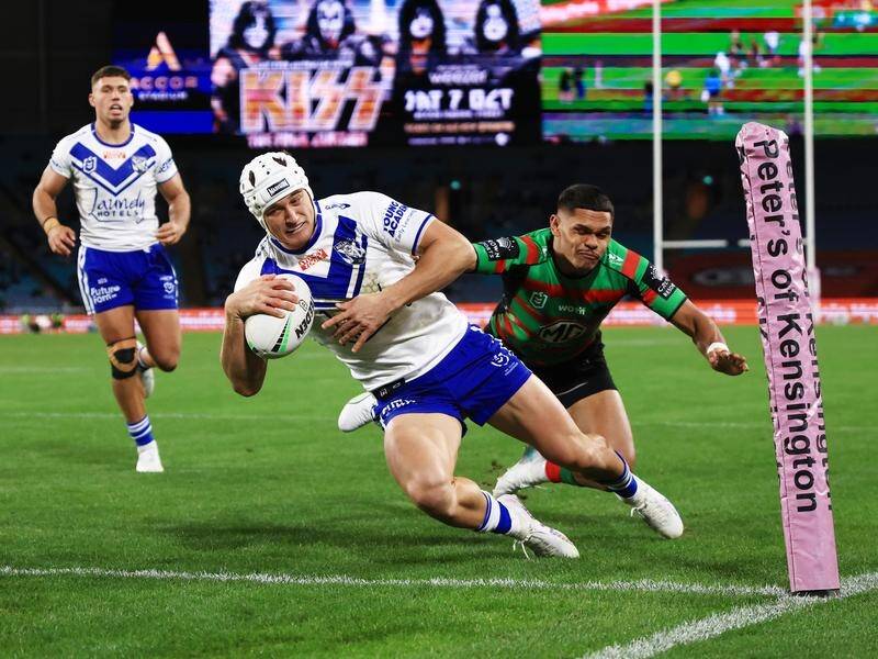 Young Canterbury winger Blake Wilson has scored a hat-trick in the Bulldogs' 36-32 win over Souths. (Mark Evans/AAP PHOTOS)