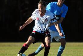 Ball at his feet: Mick Morson in action for Camden Haven Redbacks earlier this season. The club's grand final appreance was built on the back of eight wins in the middle of 2015.
