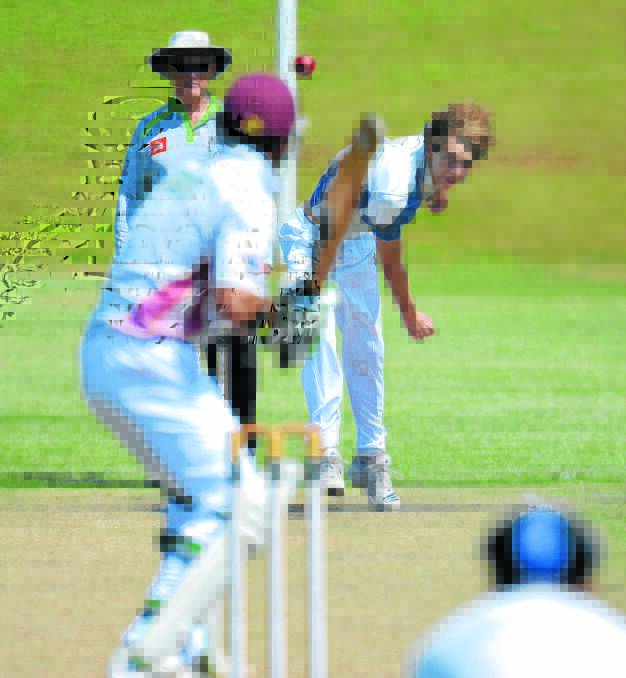 Bending the back: Tom Germon bowling for Pirates on Saturday in the win over Macquarie Hotel at Wayne Richards Park.