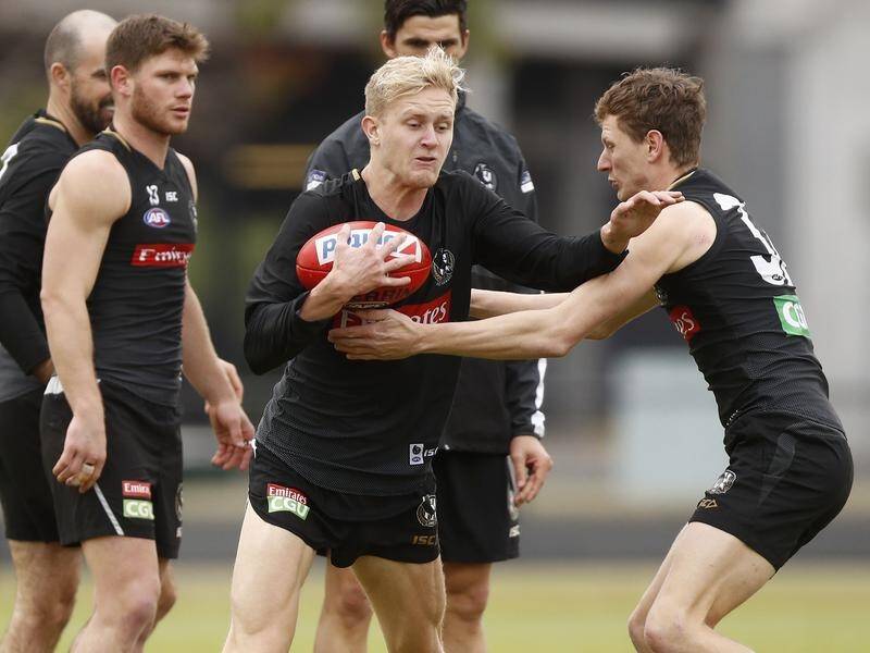 Collingwood's Jaidyn Stephenson (c) will return to action from a gambling ban via the VFL.
