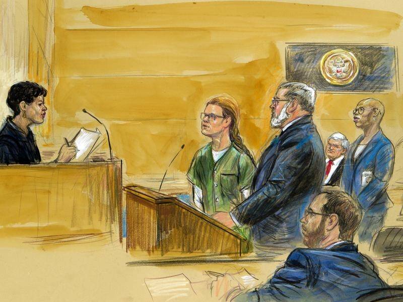 A courtroom sketch depicts the scene as Maria Butina, in green, pleads guilty.