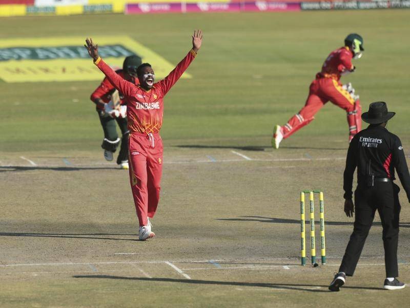 Wellington Masakadza, appealing for a wicket, had a big day as Zimbabwe finally beat Bangladesh.